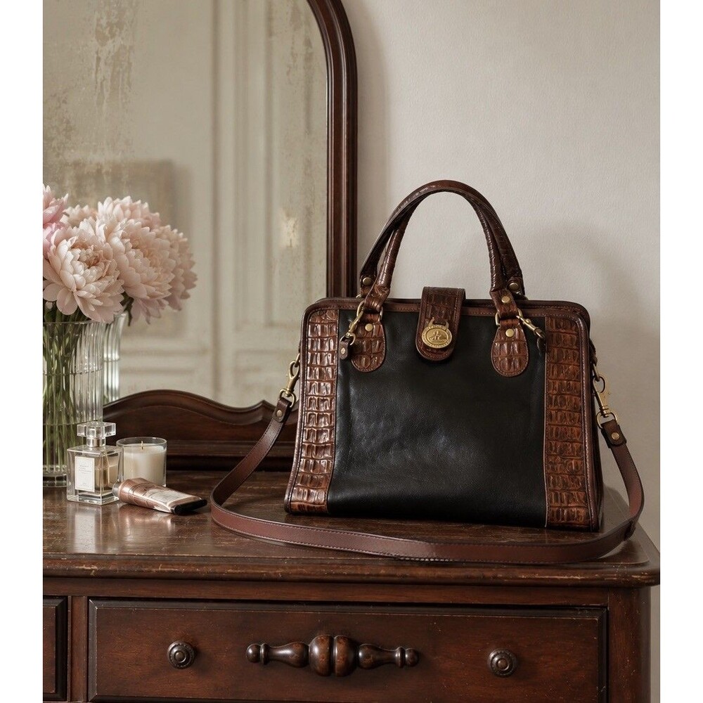 Vintage! Brahmin Tuscan Addison Two Tone Croc Embossed Top Handle Satchel Bag
